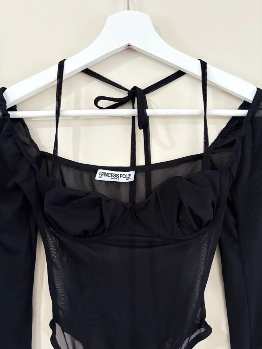 Princess Polly Mesh Bodysuit Women US 2 Black Sheer Y2K Party Club Coquette